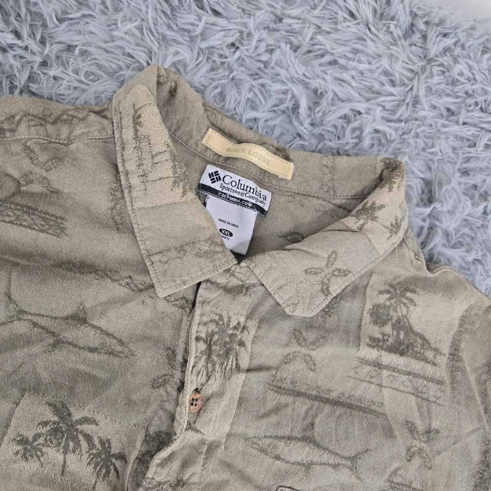 Columbia River Lodge Mens XXL‎ Short Sleeve Tropical Fish Palm Tree Button Shirt